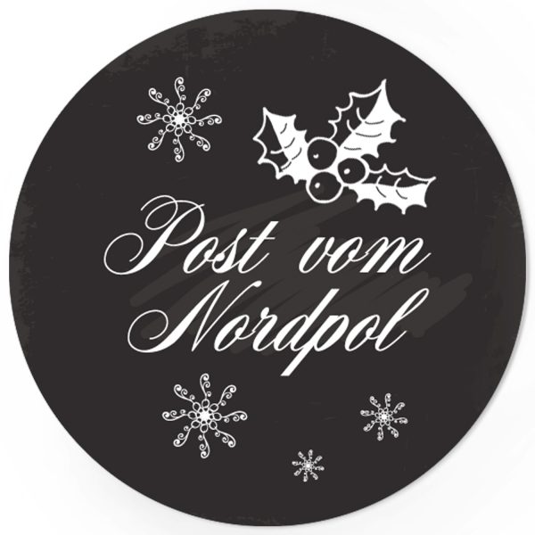48 Weihnachtsaufkleber Motiv - Post von Nordpol schwarz - für Geschenke zu Weihnachten / Sticker / Aufkleber / Etiketten / Geschenkaufkleber rund / Set