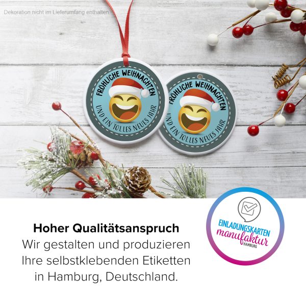 48 Weihnachtsaufkleber LACHENDER SMILEY / rund, ca. 4cm / Weihnachen / Adventskalender / Advent / Geschenke / Verpackung / Geschenkaufkleber  / Set – Bild 3