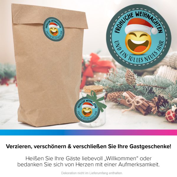48 Weihnachtsaufkleber LACHENDER SMILEY / rund, ca. 4cm / Weihnachen / Adventskalender / Advent / Geschenke / Verpackung / Geschenkaufkleber  / Set – Bild 4