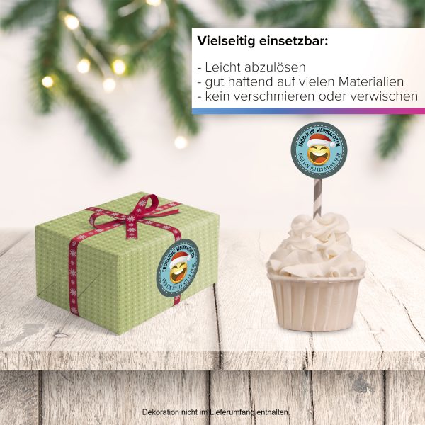 48 Weihnachtsaufkleber LACHENDER SMILEY / rund, ca. 4cm / Weihnachen / Adventskalender / Advent / Geschenke / Verpackung / Geschenkaufkleber  / Set – Bild 6