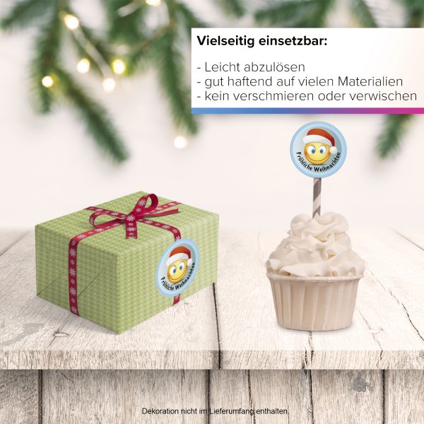 48 Weihnachtsaufkleber WEIHNACHTS-EMOJI / rund, ca. 4cm / Weihnachen / Adventskalender / Advent / Geschenke / Verpackung / Deko / Geschenkaufkleber  / Set – Bild 6