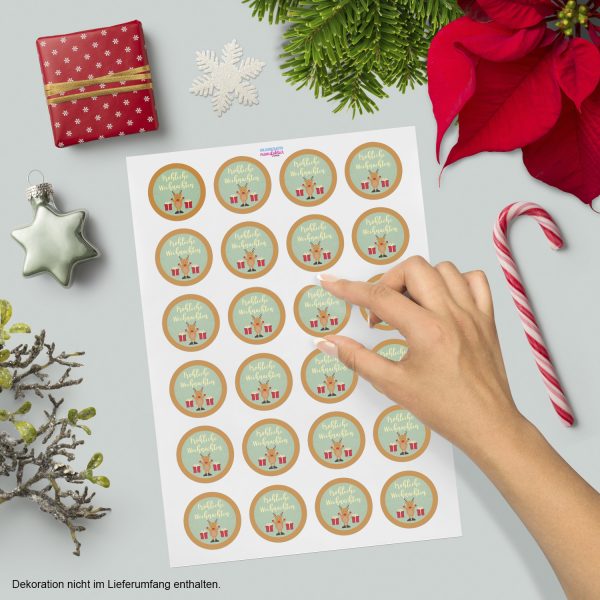 48 Weihnachtsaufkleber ELCH FREUT SICH / rund, ca. 4cm / Weihnachen / Adventskalender / Advent / Geschenke / Verpackung / Deko / Geschenkaufkleber  / Set – Bild 2