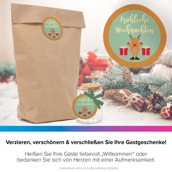 48 Weihnachtsaufkleber ELCH FREUT SICH / rund, ca. 4cm / Weihnachen / Adventskalender / Advent / Geschenke / Verpackung / Deko / Geschenkaufkleber  / Set – Bild 4