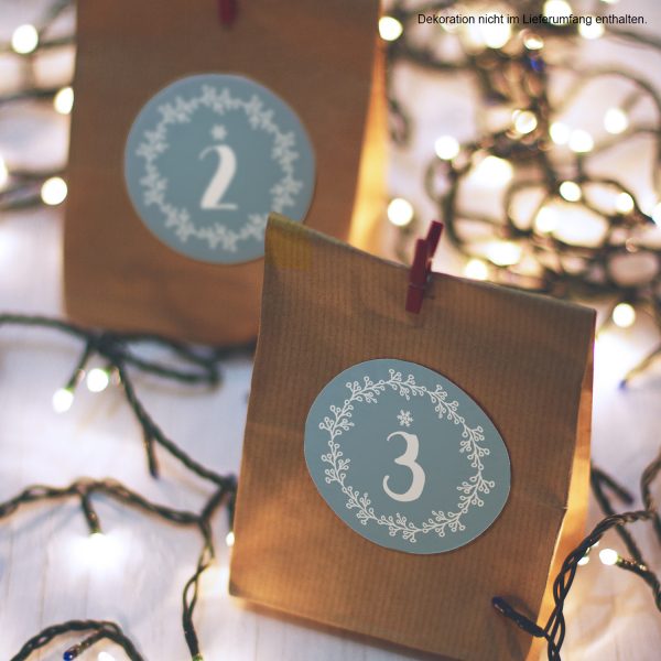Adventskalender-Zahlen Aufkleber 1 bis 24 / Hellblau grau, große Zahlen / Weihnachtskalender Etiketten rund / Advent / DIY / zum Aufkleben – Bild 4
