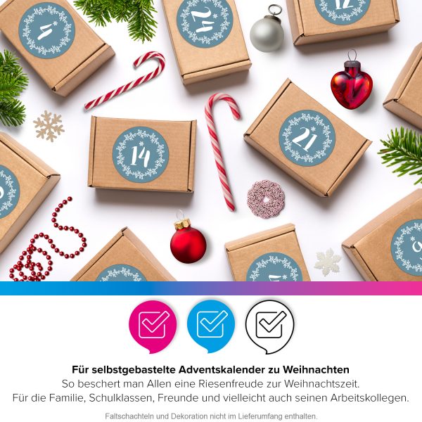 Adventskalender-Zahlen Aufkleber 1 bis 24 / Hellblau grau, große Zahlen / Weihnachtskalender Etiketten rund / Advent / DIY / zum Aufkleben – Bild 5