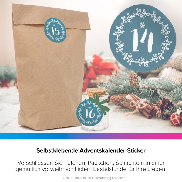 Adventskalender-Zahlen Aufkleber 1 bis 24 / Hellblau grau, große Zahlen / Weihnachtskalender Etiketten rund / Advent / DIY / zum Aufkleben – Bild 6