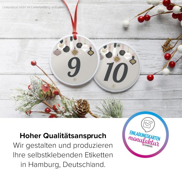 Adventskalender-Zahlen Aufkleber 1 bis 24 / Hängende Symbole, große Zahlen / Weihnachtskalender Etiketten rund / Advent / DIY / zum Aufkleben – Bild 3