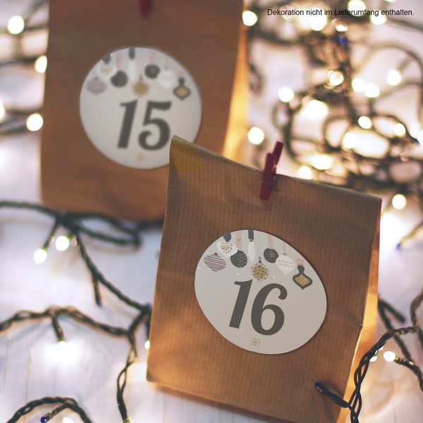 Adventskalender-Zahlen Aufkleber 1 bis 24 / Hängende Symbole, große Zahlen / Weihnachtskalender Etiketten rund / Advent / DIY / zum Aufkleben – Bild 4