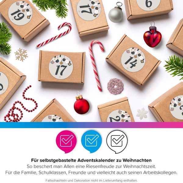 Adventskalender-Zahlen Aufkleber 1 bis 24 / Hängende Symbole, große Zahlen / Weihnachtskalender Etiketten rund / Advent / DIY / zum Aufkleben – Bild 5