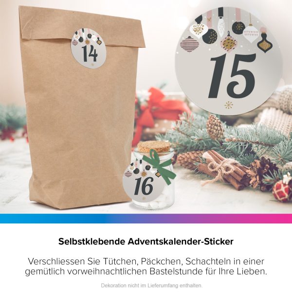 Adventskalender-Zahlen Aufkleber 1 bis 24 / Hängende Symbole, große Zahlen / Weihnachtskalender Etiketten rund / Advent / DIY / zum Aufkleben – Bild 6