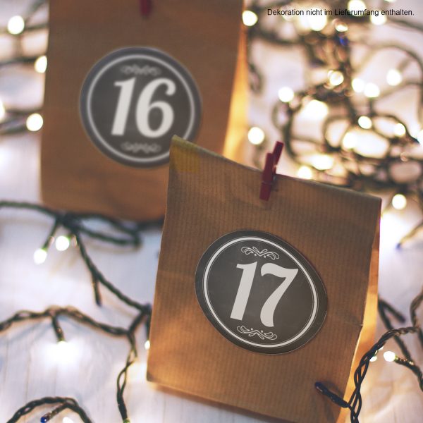 Adventskalender-Zahlen Aufkleber 1 bis 24 / schwarz Tafellook, große Zahlen / Weihnachtskalender Etiketten rund / Advent / DIY / zum Aufkleben – Bild 4
