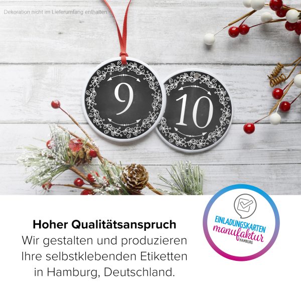 Adventskalender-Zahlen Aufkleber 1 bis 24 / schwarz weiss, große Zahlen / Weihnachtskalender Etiketten rund / Advent / DIY / zum Aufkleben – Bild 3