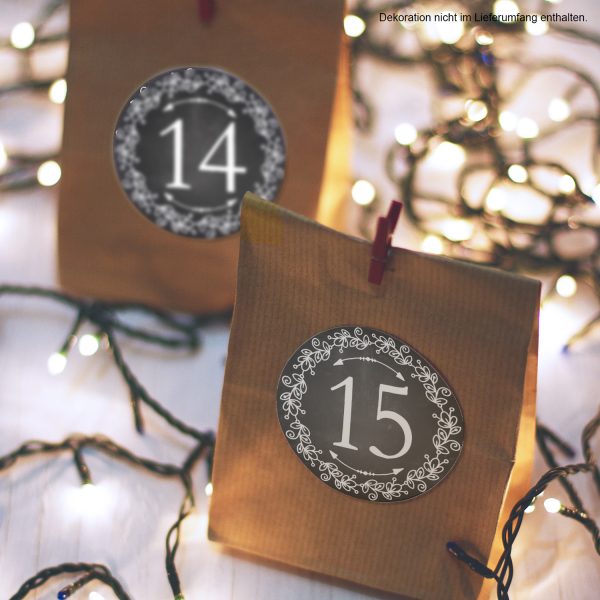Adventskalender-Zahlen Aufkleber 1 bis 24 / schwarz weiss, große Zahlen / Weihnachtskalender Etiketten rund / Advent / DIY / zum Aufkleben – Bild 4