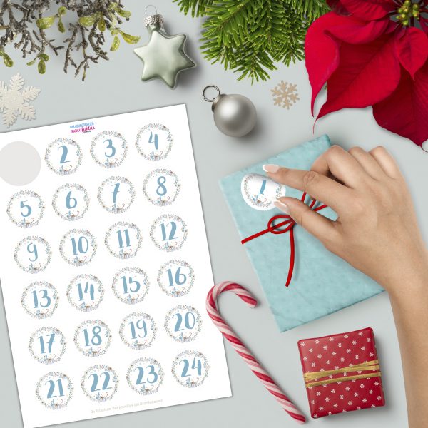 Adventskalender-Zahlen Aufkleber 1 bis 24 / Große blaue Zahlen / Weihnachtskalender Etiketten rund / Advent / DIY / zum Aufkleben – Bild 2