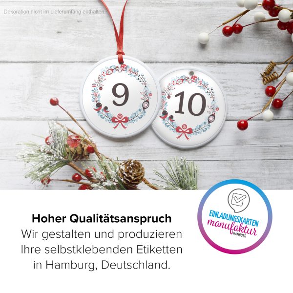 Adventskalender-Zahlen Aufkleber 1 bis 24 / Wunderbares Design, große Zahlen / Weihnachtskalender Etiketten rund / Advent / DIY / zum Aufkleben – Bild 3
