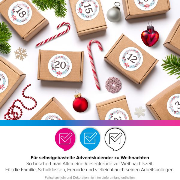 Adventskalender-Zahlen Aufkleber 1 bis 24 / Wunderbares Design, große Zahlen / Weihnachtskalender Etiketten rund / Advent / DIY / zum Aufkleben – Bild 5