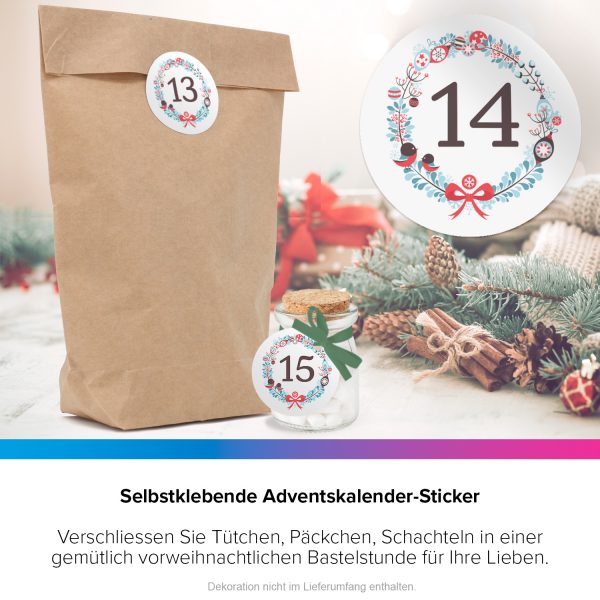 Adventskalender-Zahlen Aufkleber 1 bis 24 / Wunderbares Design, große Zahlen / Weihnachtskalender Etiketten rund / Advent / DIY / zum Aufkleben – Bild 6