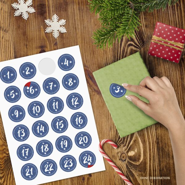 Adventskalender-Zahlen Aufkleber 1 bis 24 / Blau gestrichelt / Etiketten / Sticker / Weihnachtskalender / Advent / Rund / DIY / zum Aufkleben – Bild 2