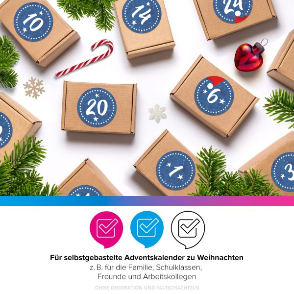 Adventskalender-Zahlen Aufkleber 1 bis 24 / Blau gestrichelt / Etiketten / Sticker / Weihnachtskalender / Advent / Rund / DIY / zum Aufkleben – Bild 4