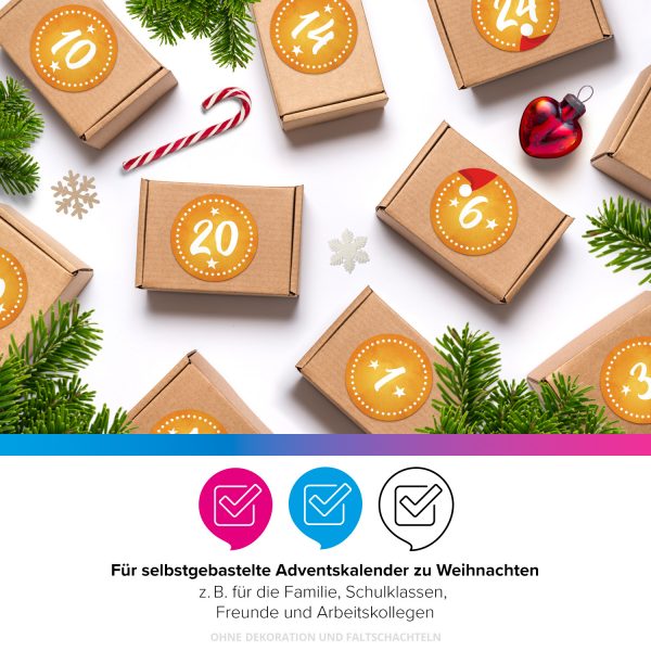 Adventskalender-Zahlen Aufkleber 1 bis 24 / gelb gestrichelt / Etiketten / Sticker / Weihnachtskalender / Advent / Rund / DIY / zum Aufkleben – Bild 4
