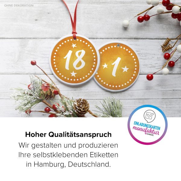 Adventskalender-Zahlen Aufkleber 1 bis 24 / gelb gestrichelt / Etiketten / Sticker / Weihnachtskalender / Advent / Rund / DIY / zum Aufkleben – Bild 5