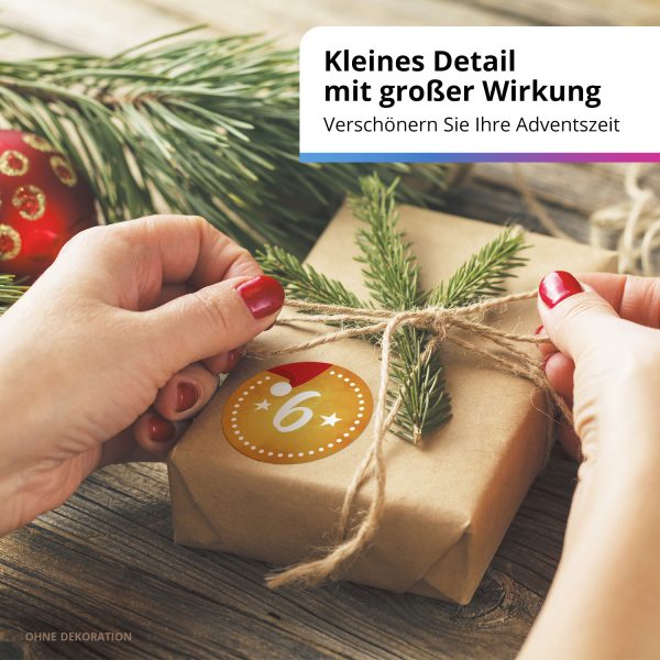 Adventskalender-Zahlen Aufkleber 1 bis 24 / gelb gestrichelt / Etiketten / Sticker / Weihnachtskalender / Advent / Rund / DIY / zum Aufkleben – Bild 6