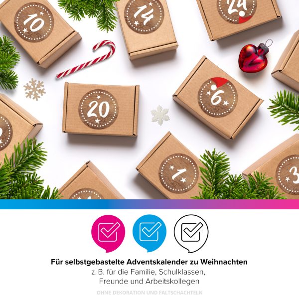 Adventskalender-Zahlen Aufkleber 1 bis 24 / braun gestrichelt / Etiketten / Sticker / Weihnachtskalender / Advent / Rund / DIY / zum Aufkleben – Bild 4