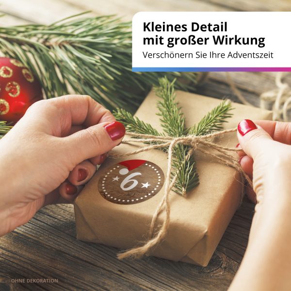 Adventskalender-Zahlen Aufkleber 1 bis 24 / braun gestrichelt / Etiketten / Sticker / Weihnachtskalender / Advent / Rund / DIY / zum Aufkleben – Bild 6