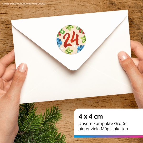 Adventskalender-Zahlen Aufkleber 1 bis 24 / bunter Mix Geschenke / Etiketten / Sticker / Weihnachtskalender / Advent / Rund / DIY / zum Aufkleben – Bild 3