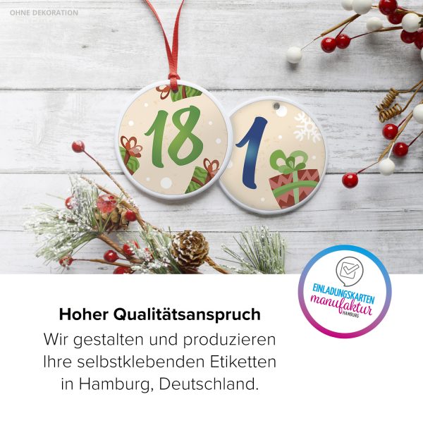 Adventskalender-Zahlen Aufkleber 1 bis 24 / bunter Mix Geschenke / Etiketten / Sticker / Weihnachtskalender / Advent / Rund / DIY / zum Aufkleben – Bild 5