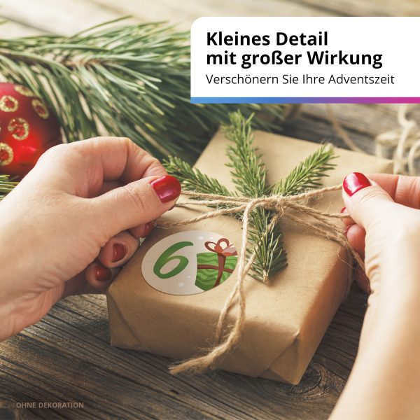 Adventskalender-Zahlen Aufkleber 1 bis 24 / bunter Mix Geschenke / Etiketten / Sticker / Weihnachtskalender / Advent / Rund / DIY / zum Aufkleben – Bild 6