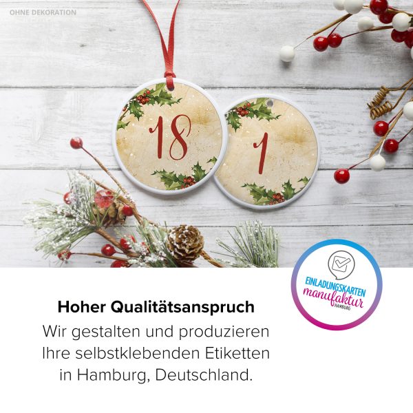 Adventskalender-Zahlen Aufkleber 1 bis 24 / Vintage Zahlen rot / Etiketten / Sticker / Weihnachtskalender / Advent / Rund / DIY / zum Aufkleben – Bild 5