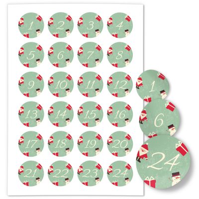 Adventskalender-Zahlen Aufkleber 1 bis 24 / türkis grün / Etiketten / Sticker / Weihnachtskalender / Advent / Rund / DIY / zum Aufkleben