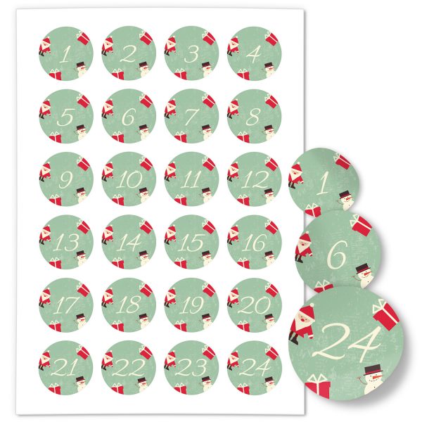 Adventskalender-Zahlen Aufkleber 1 bis 24 / türkis grün / Etiketten / Sticker / Weihnachtskalender / Advent / Rund / DIY / zum Aufkleben