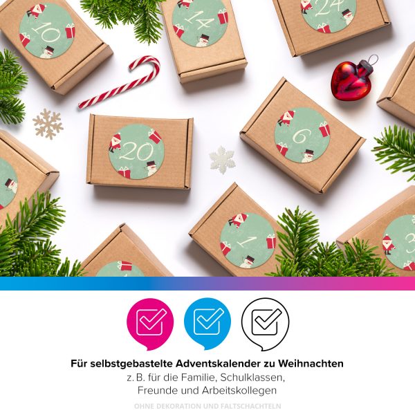 Adventskalender-Zahlen Aufkleber 1 bis 24 / türkis grün / Etiketten / Sticker / Weihnachtskalender / Advent / Rund / DIY / zum Aufkleben – Bild 4
