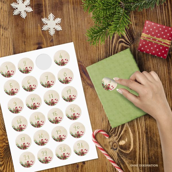 Adventskalender-Zahlen Aufkleber 1 bis 24 / Nostalgisch / Etiketten / Sticker / Weihnachtskalender / Advent / Rund / DIY / zum Aufkleben – Bild 2