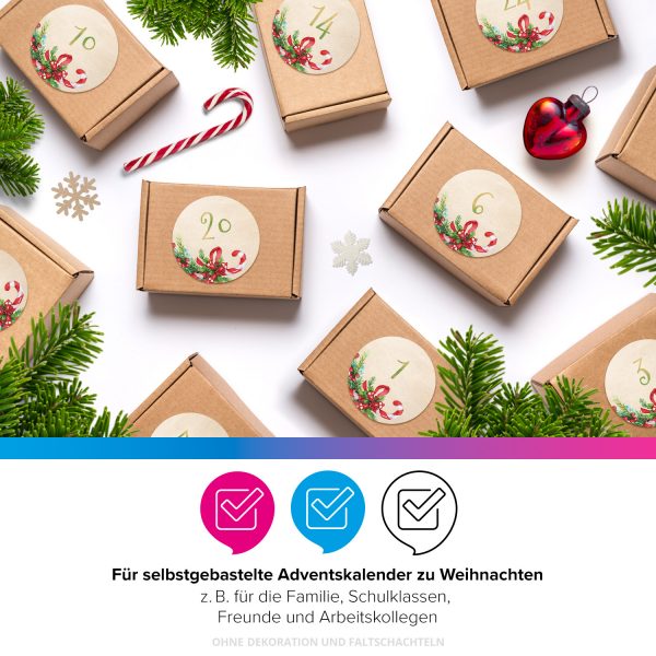 Adventskalender-Zahlen Aufkleber 1 bis 24 / Nostalgisch / Etiketten / Sticker / Weihnachtskalender / Advent / Rund / DIY / zum Aufkleben – Bild 4