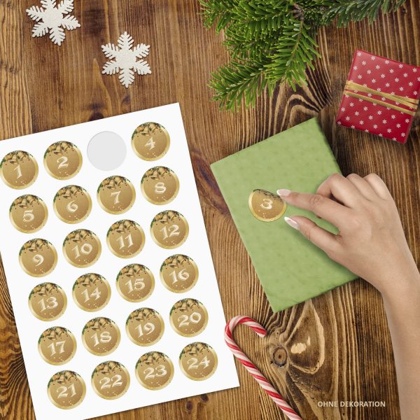 Adventskalender-Zahlen Aufkleber 1 bis 24 / Glocken Vintage / Etiketten / Sticker / Weihnachtskalender / Advent / Rund / DIY / zum Aufkleben – Bild 2
