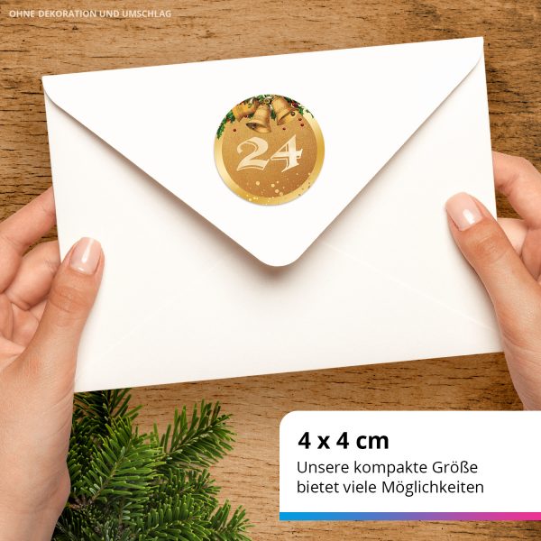 Adventskalender-Zahlen Aufkleber 1 bis 24 / Glocken Vintage / Etiketten / Sticker / Weihnachtskalender / Advent / Rund / DIY / zum Aufkleben – Bild 3