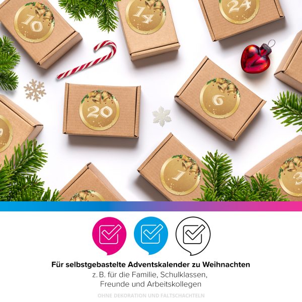 Adventskalender-Zahlen Aufkleber 1 bis 24 / Glocken Vintage / Etiketten / Sticker / Weihnachtskalender / Advent / Rund / DIY / zum Aufkleben – Bild 4