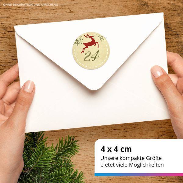 Adventskalender-Zahlen Aufkleber 1 bis 24 / Vintage Modern Rentier / Etiketten / Sticker / Weihnachtskalender / Advent / Rund / DIY / zum Aufkleben – Bild 3