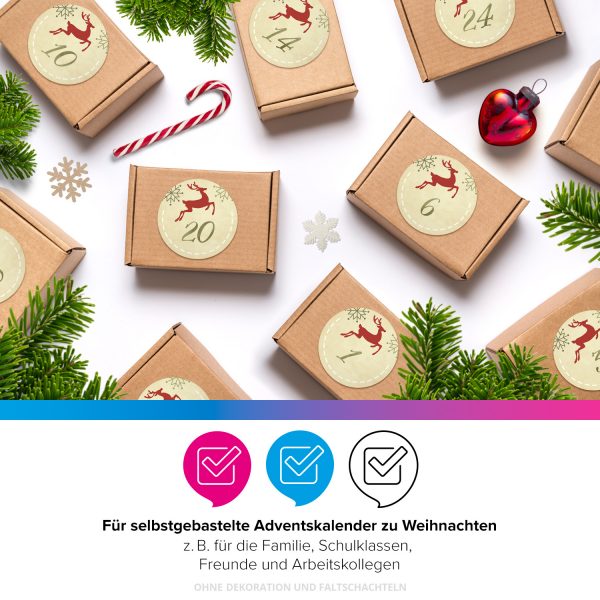 Adventskalender-Zahlen Aufkleber 1 bis 24 / Vintage Modern Rentier / Etiketten / Sticker / Weihnachtskalender / Advent / Rund / DIY / zum Aufkleben – Bild 4