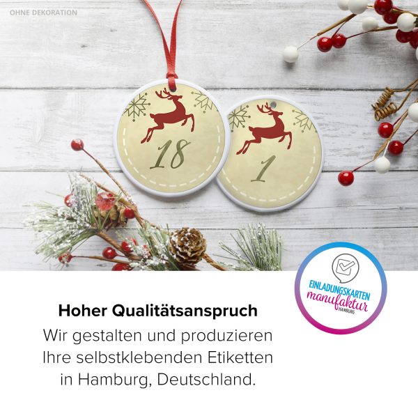 Adventskalender-Zahlen Aufkleber 1 bis 24 / Vintage Modern Rentier / Etiketten / Sticker / Weihnachtskalender / Advent / Rund / DIY / zum Aufkleben – Bild 5