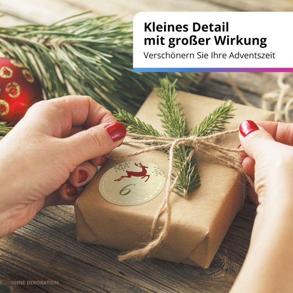 Adventskalender-Zahlen Aufkleber 1 bis 24 / Vintage Modern Rentier / Etiketten / Sticker / Weihnachtskalender / Advent / Rund / DIY / zum Aufkleben – Bild 6