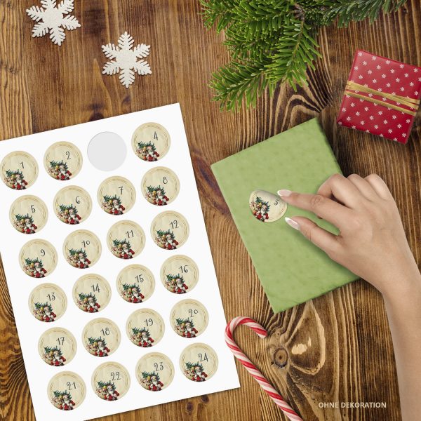 Adventskalender-Zahlen Aufkleber 1 bis 24 / Vintage Weihnachtsmann / Etiketten / Sticker / Weihnachtskalender / Advent / Rund / DIY / zum Aufkleben – Bild 2