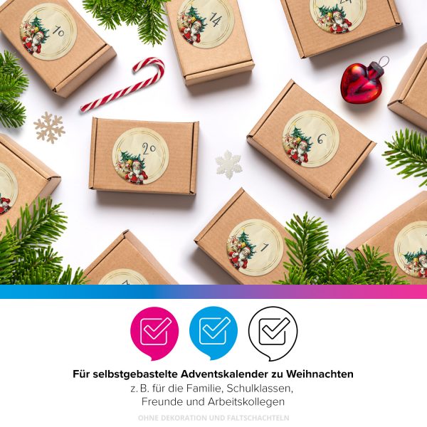 Adventskalender-Zahlen Aufkleber 1 bis 24 / Vintage Weihnachtsmann / Etiketten / Sticker / Weihnachtskalender / Advent / Rund / DIY / zum Aufkleben – Bild 4