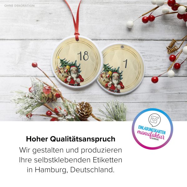 Adventskalender-Zahlen Aufkleber 1 bis 24 / Vintage Weihnachtsmann / Etiketten / Sticker / Weihnachtskalender / Advent / Rund / DIY / zum Aufkleben – Bild 5