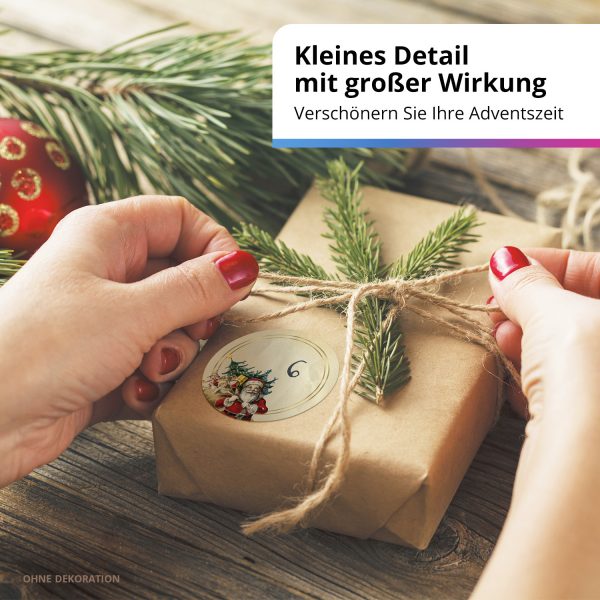 Adventskalender-Zahlen Aufkleber 1 bis 24 / Vintage Weihnachtsmann / Etiketten / Sticker / Weihnachtskalender / Advent / Rund / DIY / zum Aufkleben – Bild 6