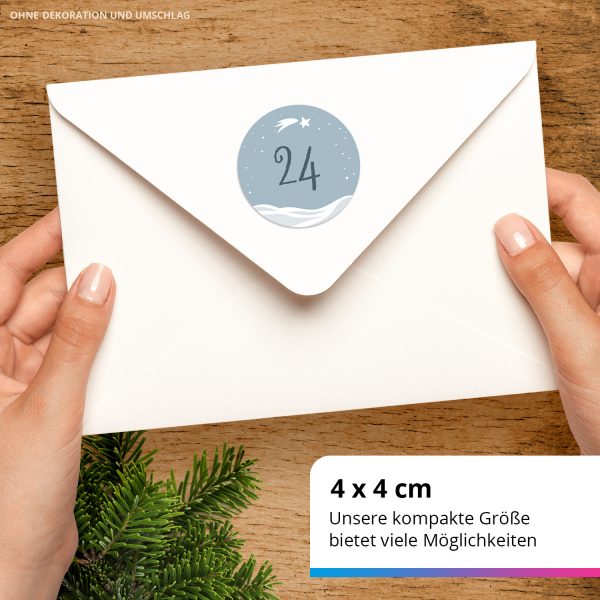 Adventskalender-Zahlen Aufkleber 1 bis 24 / Schneelandschaft / Etiketten / Sticker / Weihnachtskalender / Advent / Rund / DIY / zum Aufkleben – Bild 3