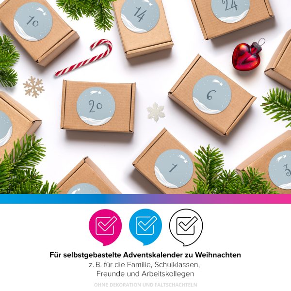 Adventskalender-Zahlen Aufkleber 1 bis 24 / Schneelandschaft / Etiketten / Sticker / Weihnachtskalender / Advent / Rund / DIY / zum Aufkleben – Bild 4